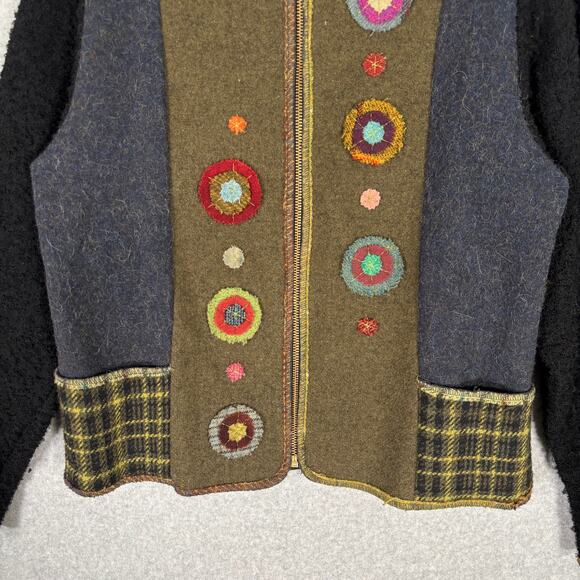 Artclothes Cardigan XS Boiled Felted Applique Fuzzy Patchwork Artsy Crafty Wear - Picture 4 of 16